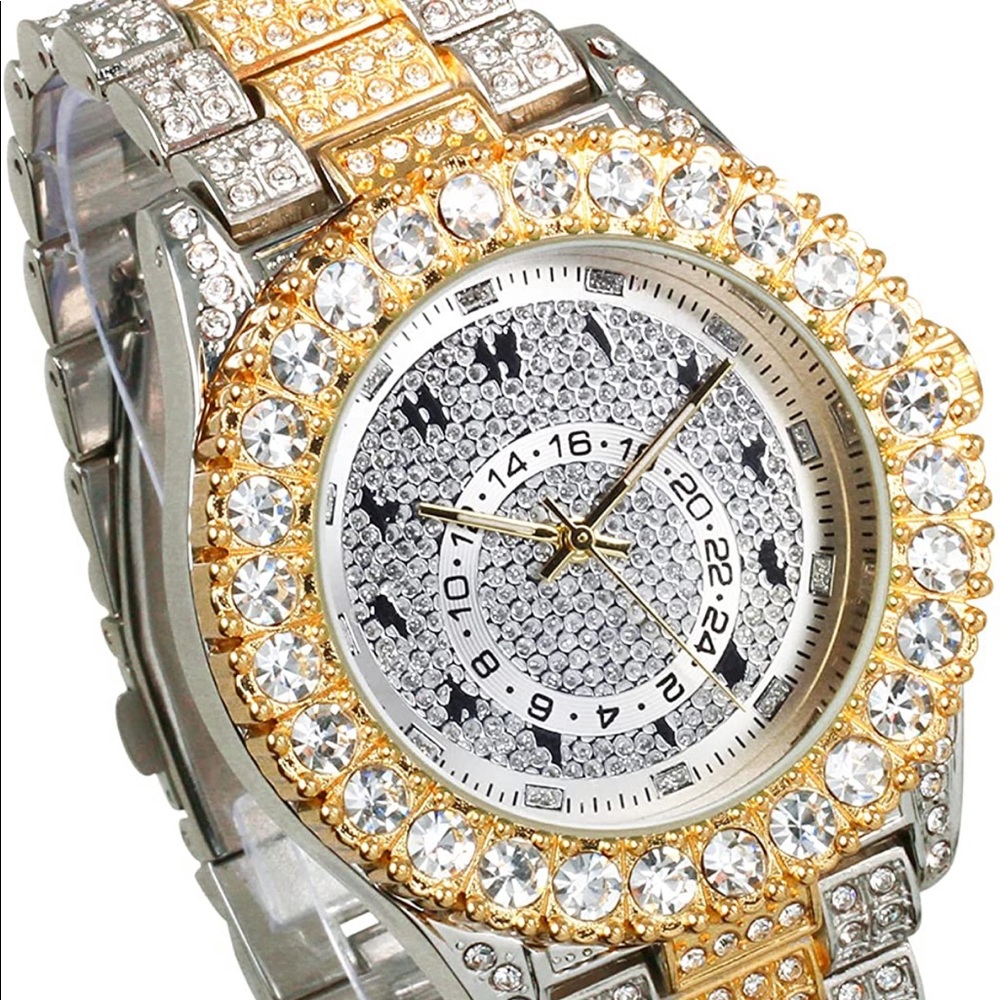 NEW* Men silver gold two tone flashy big face watch - Picture 7 of 7